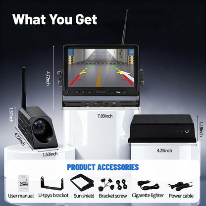 HAONINYUE HD 720P Wireless Camera with 7-inch Display, Supports Video Recording, for Trailer/RV/Truck/Car/Tractor ACT501/forklift