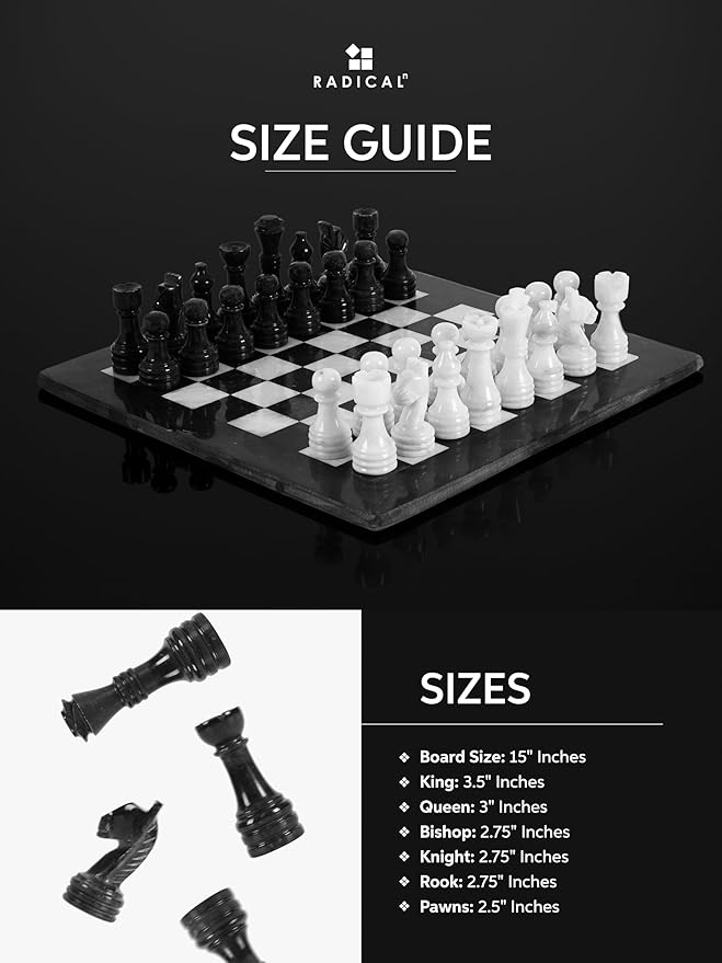 Radicaln Marble Chess Set 15 Inches Black &amp White with Storage Box Handmade Classic Board Games for Adults Luxury Marble Chess Board &amp Chess Pieces for Gifts