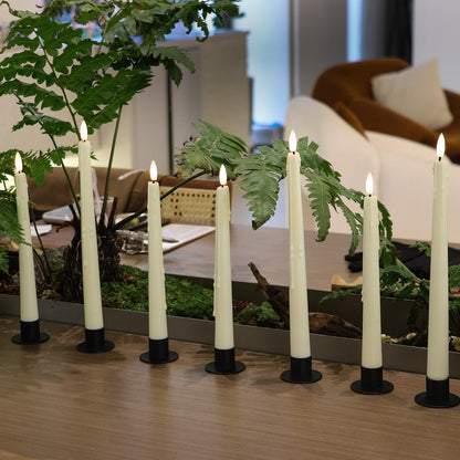 Rhytsing 11.4" Natural White Flameless Taper Candles with Timer Function, Battery Operated Dinner Tall Candlestick Wax Dripping Design, Warm White LED, 2 Remotes Included - Set of 6
