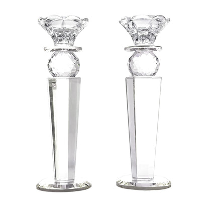 Allgala Set of 2 Crystal Glass Made Reverse Tapered Pillar and Hand Crafted Ball Candlesticks-8.5"-HD89151