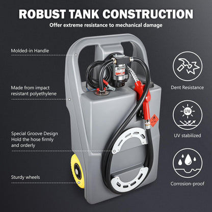 DNA MOTORING Portable Fuel Tank Caddy 26 Gallon 100L 12V Diesel Transfer Unit for Cars Trucks Lawn Mowers ATVs Boats,Grey,TOOLS-00303
