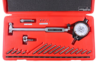 Accusize Industrial Tools Dial Bore Gauge Set, 1.4-6 inch Measuring Range, 0.0001'' Graduation Interval, EE20-2416