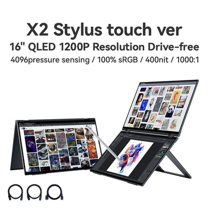 EHOMEWEI X2 Foldable Dual Touchscreen Portable Monitor 16"×2 FHD Touch Screen Extender with Stylus Support for Laptop iPhone Mac