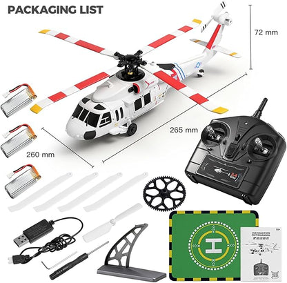 K270 UH60L Remote Controlled Helicopter 2.4Ghz 4CH RC Helicopter Heli Aileronless 6-Axis Gyroscope Air Pressure Hold Optical Flow Position 3-Batteries for Adults Beginners