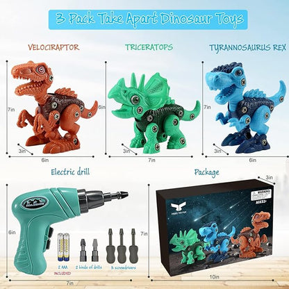 Dinosaur STEM Toys for Kids 3-5 Take Apart Dinosaur Toys with Electric Drill Educational Building Toy &amp Construction Set DIY Christmas Birthday Gifts for 3 4 5 6 7 8 Years Old Boys and Girls