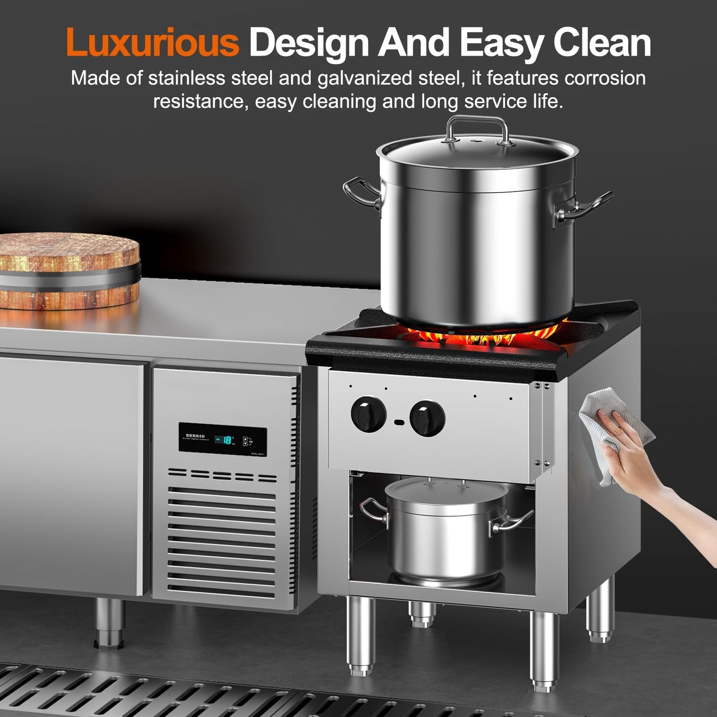 Culistra Commercial High Power Gas Stove, 90,000 BTU, Propane and Natural Gas Countertop Cooking Stove Range, with Cabinet, Stainless Steel Hot Plate for Catering, Perfect for Iftar, ETL Certification