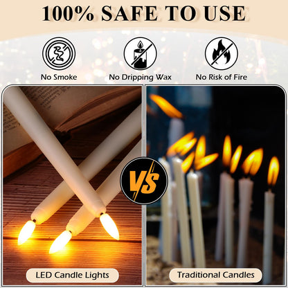 Reginary 48 Pcs Flameless Taper Candles with 4 Remote, Battery Operated Flickering Flameless Taper Candles 3D Wick Fire LED Faux Wax Lights for Wedding Christmas Holiday(Ivory,11 Inches)