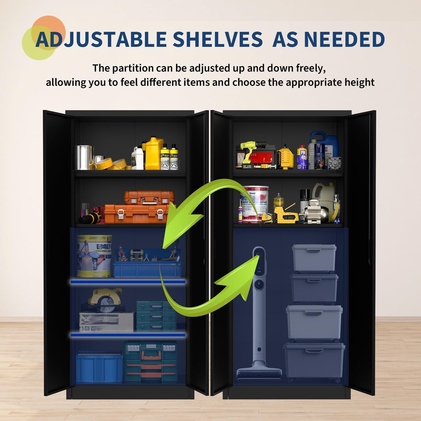 71 Inch Heavy Duty Metal Lockable Storage Cabinet with 2 Doors & 4 Adjustable Shelves, Steel Garage Cabinet for Pantry Office Garage Workshop, Multi-Use Utility Cabinet with Adjustable Feet (Black)