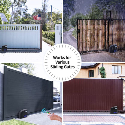 TOPENS DKR500ST Solar Sliding Gate Opener Rack Drive Automatic Gate Motor for Heavy Driveway Slide Gates Up to 1300 Pounds, Electric Gate Operator Battery Powered with Solar Panel Remote Control Kit