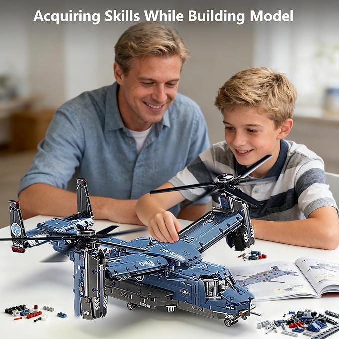Military Helicopter Building Kit Fighter Jet V-22 Osprey Airplane Sets -1486 PCS Army Rescue Aircraft Model Toys Birthday Gifts for Adults Men Teens Boys 8-12 14+