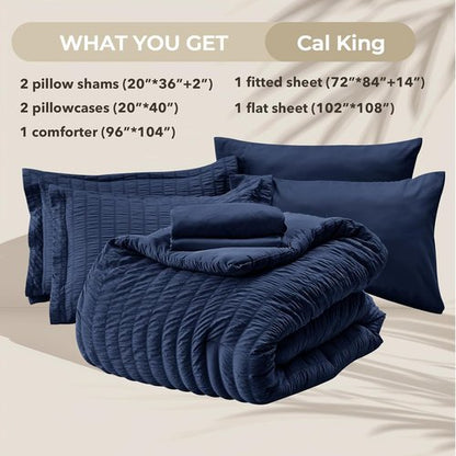 HYMOKEGE Navy Blue California King Comforter Set - 7-Piece Luxury All-Season Bedding Set