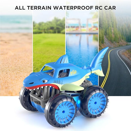MaxTronic Fast Direct Charging Remote Control Car Rechargeable Amphibious RC Cars with 2.4Ghz 4WD All Terrain Waterproof RC Shark Monster Truck Toys for Boys Girls 3-12 Years