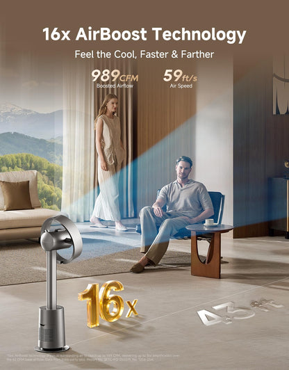 DREAME Bladeless Tower Fan for Bedroom, Smart Standing Fan with 270° Spatial Airflow for Whole-Room Circulation, 59ft/s High Velocity, 10 Speeds 3 Modes, Temperature-Adaptive Airflow, MF10-Silver