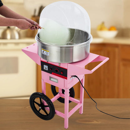 GarveeTech Commercial Cotton Candy Machine with Cart - Pink Cotton Candy Machine With Stainless Steel Bowl, Sugar Scoop, Drawer. Ideal for Family Party Fun(Without lid)