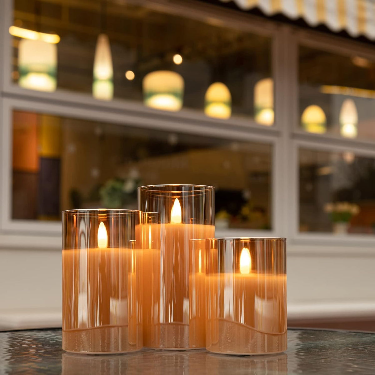COVEGE Glass LED Flameless Candles Set with Remote, Gold Battery Operated Fake Candles, Real Wax with Warm Flickering Light, Safe Decorative Pillar Candles for Home, Wedding, Party Gift (Pack of 3)