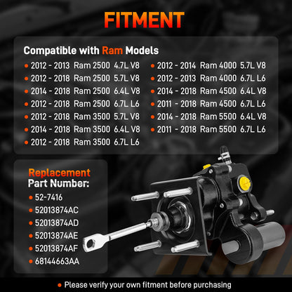 52-7416 Hydraulic Power Brake Booster Compatible with Ram 2500 3500 4000 4500 5500 2011-2018, 4.7L 5.7L 6.4L 6.7L V8, Replace # 52013874AC, 52013874AD, 52013874AE, 52013874AF, 68144663AA