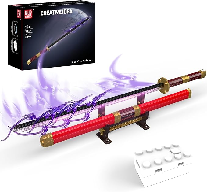 Mould King Zoro Sword Building Set - 41.7 Rechargeable LED Lightsaber with Display Stand DIY Assembly STEM Model Kit for Adults Creative Collectible Sci-Fi Toy &amp Cosplay Gift Idea (1832+ PCS)