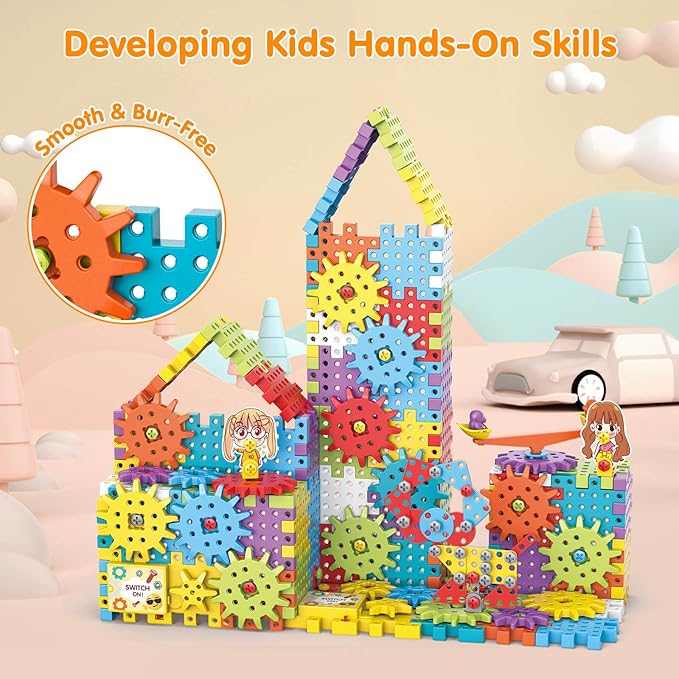 Building Toys 234 Pieces Upgrade Gear Building Blocks Set Kids Tool Set with Electric Drill Kids Toys STEM Kits Gifts for Boys Girls Age 3+