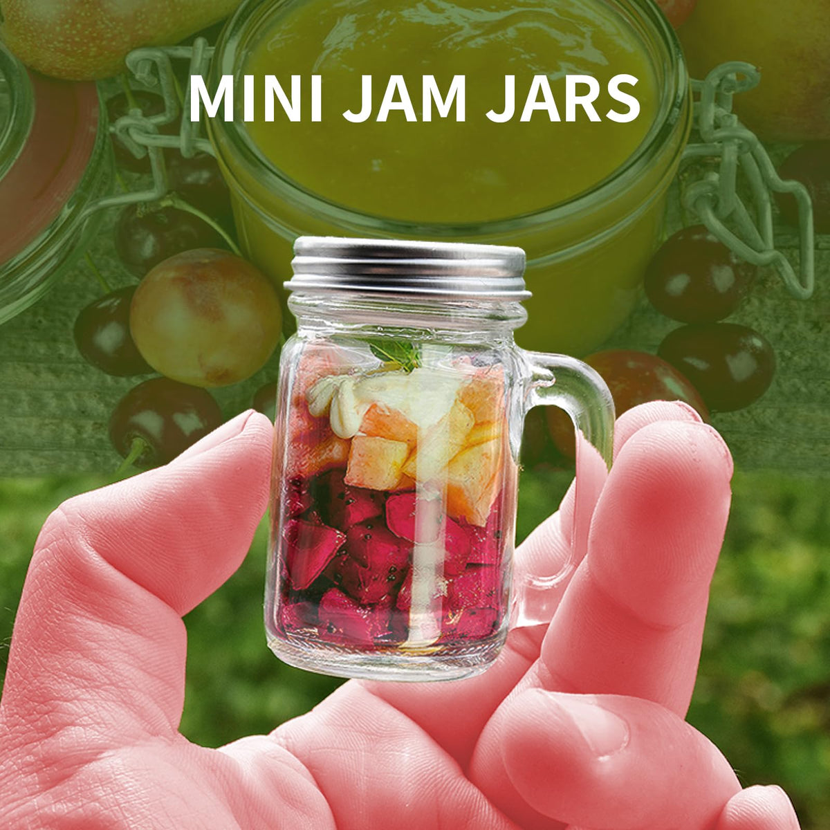 eispap 6 Pcs Mini Mason Jar with Handles,1.7oz/50ml,Premium Shot Glasses with Leakproof Lids for Drink,Dessert,Condiments,Jams,Candle,Craft (6)