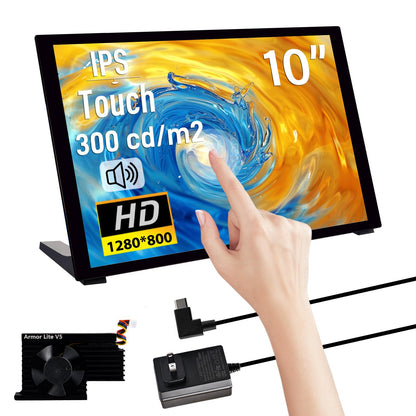 GeeekPi 10.1 inch Capacitive Touchscreen for Raspberry Pi, HDMI Monitor IPS 1280X800 LCD Display with Dual-Speaker for Raspberry Pi 5/4B/3B+/3B/B+, with Mount Hole to Install Raspberry Pi Board