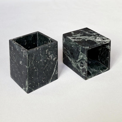 StonePlus Natural Marble Stone Square Storage Container Empty Vessel Holder Cup for Candle/Pens/Sundries items (Dark Flower Green)