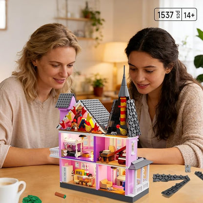 Pink Girls House Building Set with Light Haunted House Construction Building Toys Architecture Building Kit for Adults Compatible with Lego Halloween for 14+ (1537 PCS)