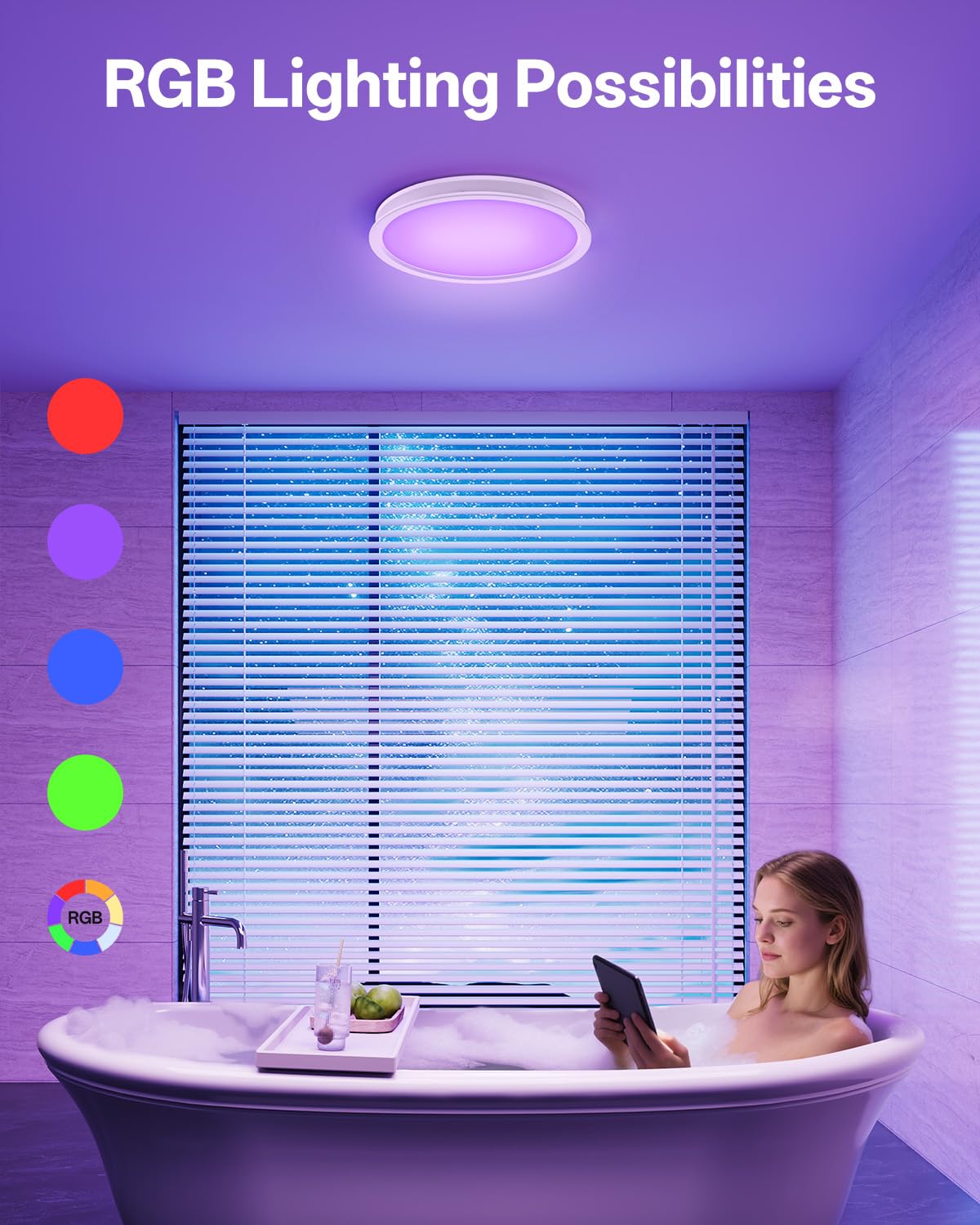 Bathroom Exhaust Fan with RGB Lights, 110CFM/1.0 Sones Vent Fan with 3 Color Temperatures, 5 Adjustable Brightness, Easy to Install, Remote Control, Quiet Ventilation Fan for Bath, Shower, Attic