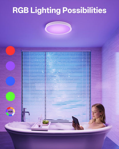 Bathroom Exhaust Fan with RGB Lights, 110CFM/1.0 Sones Vent Fan with 3 Color Temperatures, 5 Adjustable Brightness, Easy to Install, Remote Control, Quiet Ventilation Fan for Bath, Shower, Attic