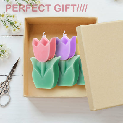 Ferraycle 3 Pcs Flower Tulip Shaped Candles Aesthetic Cute Paraffin Wax Decorative Candle for Gift Wedding Party Favors(Pink, Yellow, Purple)