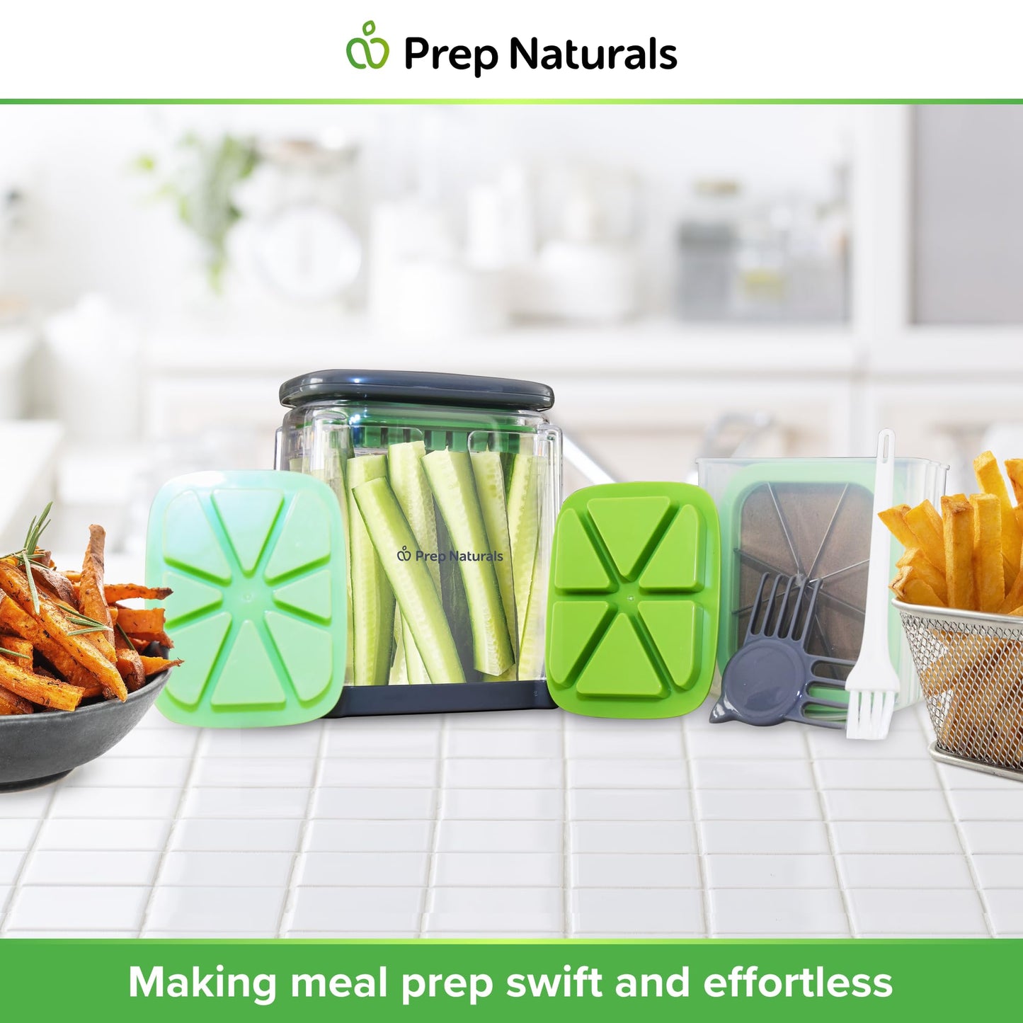 PrepNaturals 3-in-1 French Fry Cutter - Potato French Fry Cutter - French Fries Cutter - Food Chopper Manual Hand - Veggie Cutter - Vegetable Chopper