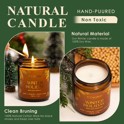 Christmas Soy Candles for Christmas Home Decor Non-Toxic Aromatherapy Scented Candles for Holiday Christmas Gifts, Cozy Cute Jar Candle, Winter Candle for Women Men, Siberian Fir Candle