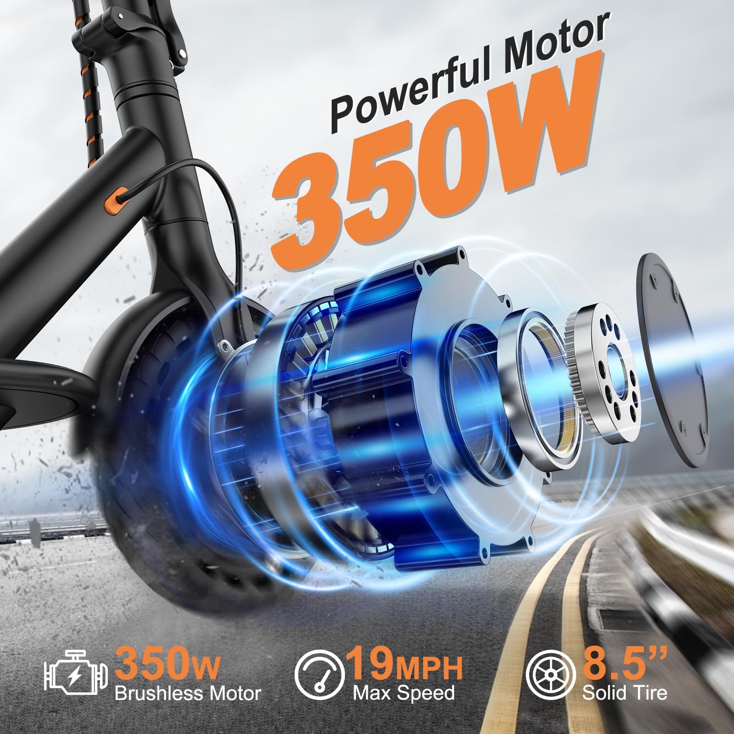 VOLPAM Electric Scooter, 350W/500W, 8.5"/10" Tires, 12/21/28 Miles Range, 16/19/22Mph, Folding E-Scooter with Dual Braking (8.5''-12Miles-350W)