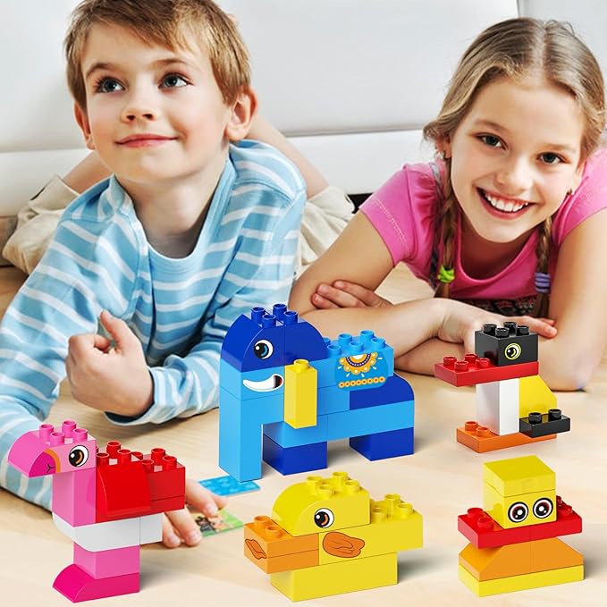 burgkidz Animal Building Toys for Toddlers 3-5 Jumbo 135Pcs Building Blocks Creative Take Apart Puzzle with Storage Bucket Compatible with Major Brands Preschool Birthday Gift for Boys Girls