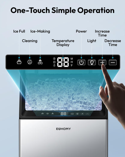 EUHOMY Under Counter Ice Maker with Drain Pump, 120 lbs/24H Commercial Ice Machine, Stainless Steel Ice Maker with 33 lbs Storage Bin, Freestanding Ice Maker for Home/Bar/Cafe/Restaurant