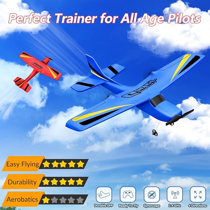 HAWK'S WORK 2 Channel RC Airplane Ready to Fly 2.4GHz Remote Control Plane Easy to Fly Glider for Kids &amp Beginners (Blue)