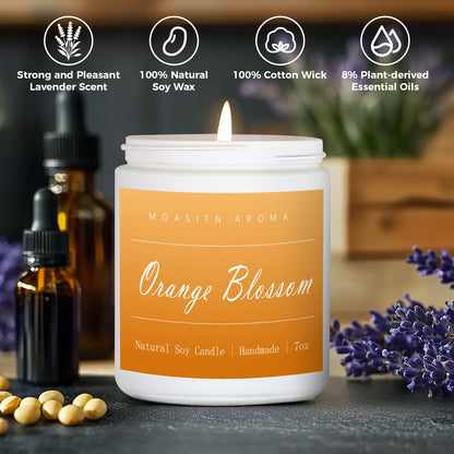 MOASITN Orange Blossom Highly Scented Candles for Home| Natural Soy Aromatherapy Candle| Handmade Long Lasting Jar Candle| Candel Gift for Women,Men as Spring, Summer,Relaxing,Housewarming Gifts| 7oz