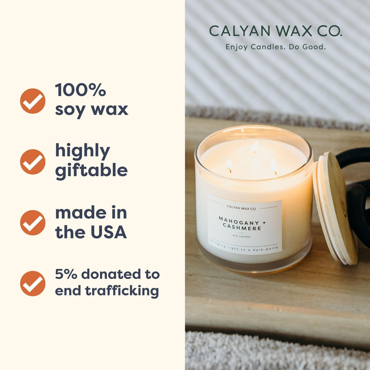 Calyan Wax Co. Cedar & Tobacco 3 Wick Scented Candle - 43 Hour Burn - Luxury 3 Wick Soy Candles - Clean Soy Wax Candles - Long Lasting Large Glass Jar Candle for Home - 14.9oz