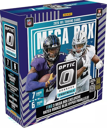 2025 Panini Donruss Optic Football Mega Box Look for Mega Box Exclusive Blue Hyper Parallels