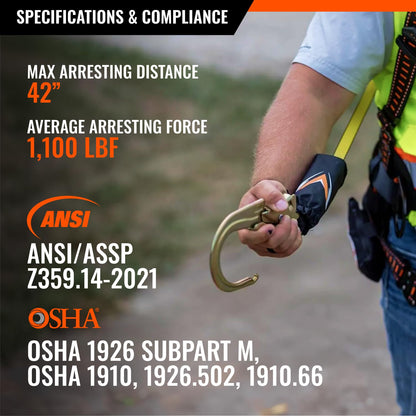 Malta Dynamics Pygmy Hog 11-Foot Self-Retracting Lifeline (SRL) – OSHA & ANSI Compliant Fall Protection Retractable Lanyard with Rebar Hook – Class 1-P, Lightweight, Durable, 310 Pound Capacity