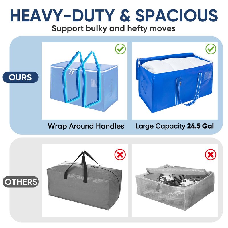 BALEINE 8-Pack Oversized Moving Bags with Reinforced Handles, Heavy-Duty Storage Tote for Clothes, Moving Supplies (Royal Blue, 8-Pack)