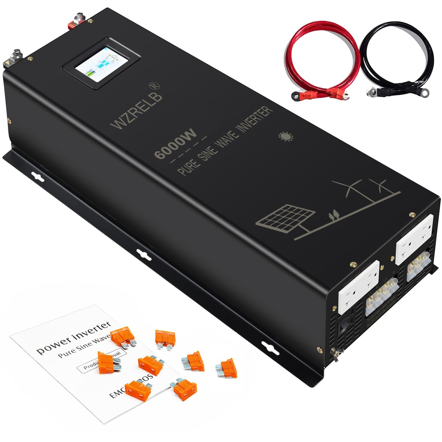 WZRELB 6000W Split Phase Pure Sine Wave Inverter, 24V DC to 120V/240V AC, 4 AC Outlets, Hardwire Terminal, High Efficiency up to 91.6%