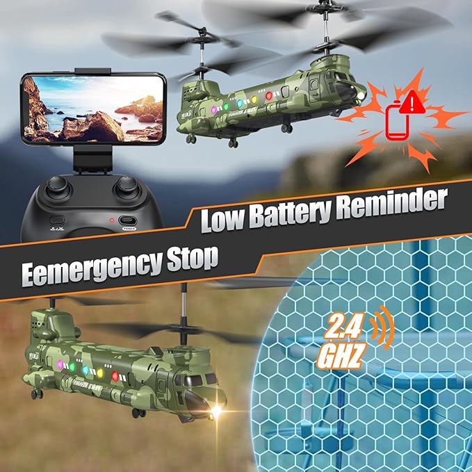 OBEST LM19-D Chinook RC HelicopterRemote Control Military Helicopter with CameraTwin-propeller with Altitude HoldOne Key take Off/LandingArmy RC Toys and Military Fans
