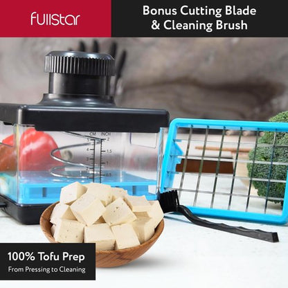 Fullstar 2-in-1 Tofu Press & Cutter, Dishwasher Safe, BPA-Free, Press Box for Extra Firm & Silken Tofu (Blue)
