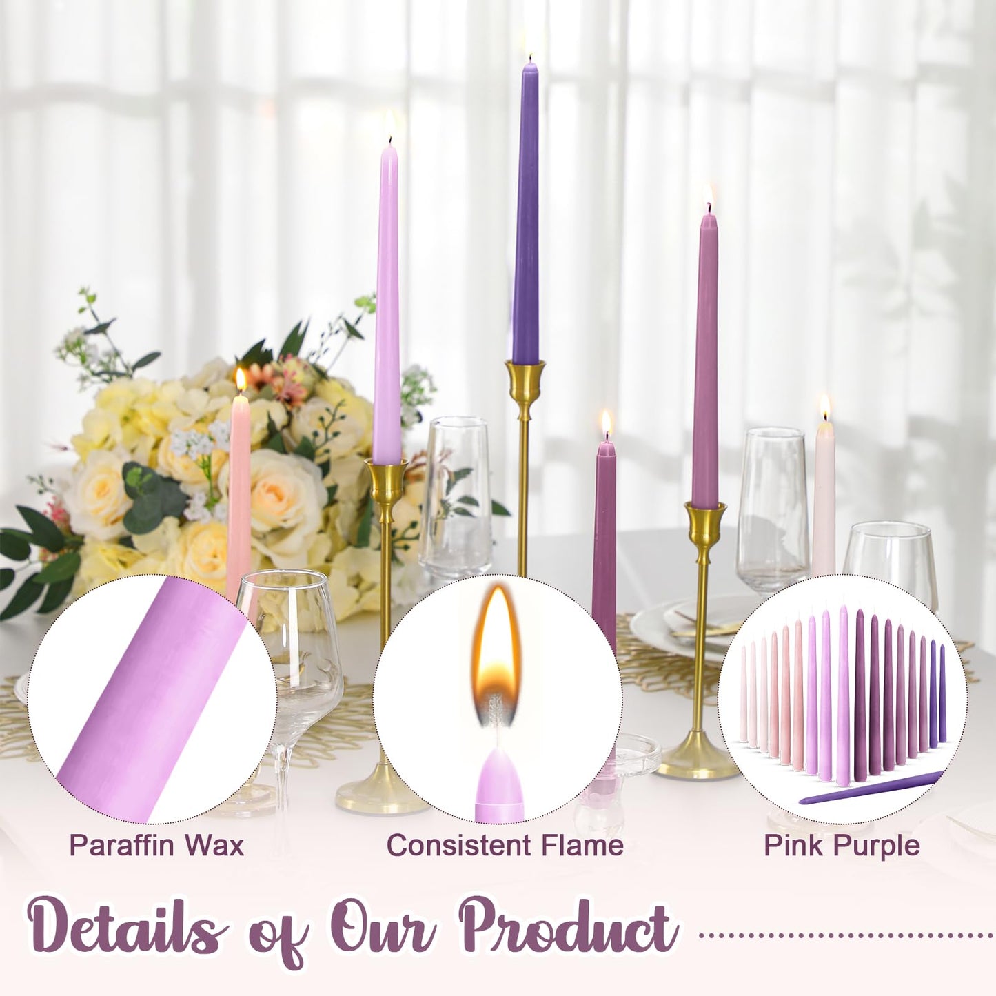 Nuanchu Taper Candles 10 Inch (H) Dripless Tapered Smokeless Long Tall Unscented Dinner Candle for Wedding Party Home Decor Candlesticks, Long Burning
