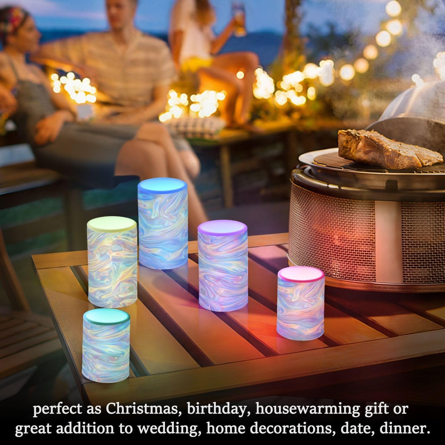ALAZA Holographic Pattern Flameless Candles, LED Pillar Candles with Remote Timer, Battery Operated Candles Set of 2