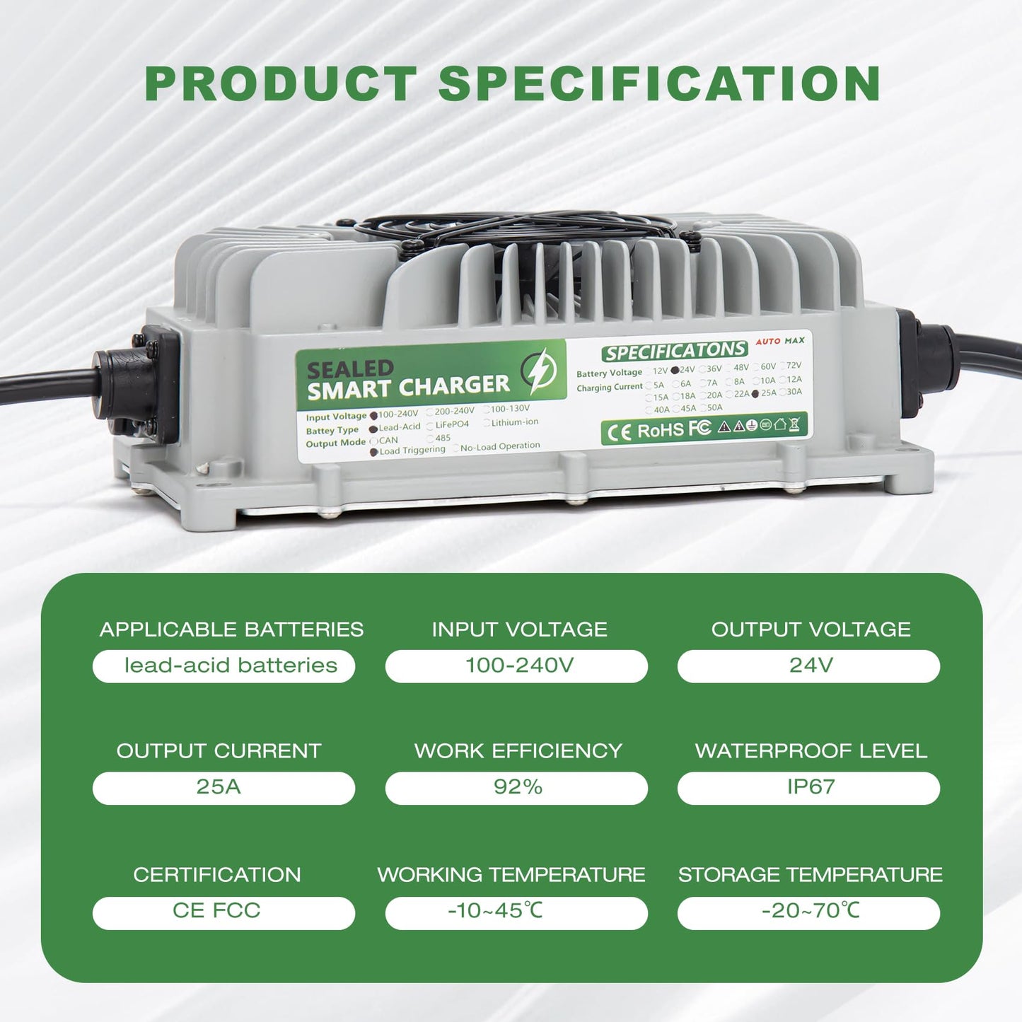 24V Scissor Lift Battery Charger Compatible with Genie Skyjack JLG Scissor Lift, 24V 25A Battery Charger for Forklift, Electric Pallet Jack, Floor Scrubber