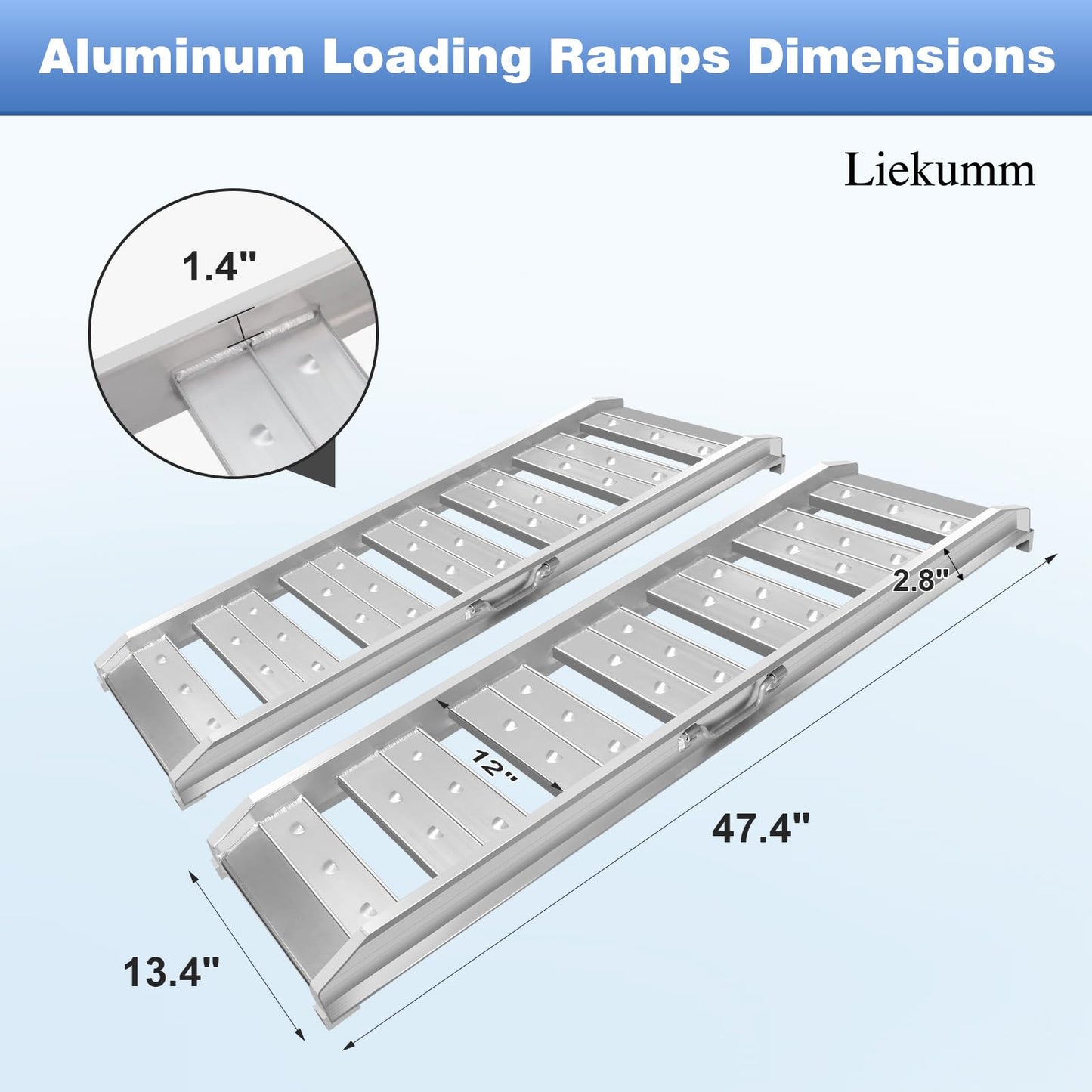 LIEKUMM 4FT Aluminum Truck Ramps, 2 Pcs 3520 Lbs Capacity Heavy-Duty Trailer Ramps, Portable Loading Ramp for Pickup Trucks, ATVs, Motorcycles, Lawn Mowers, and UTVs