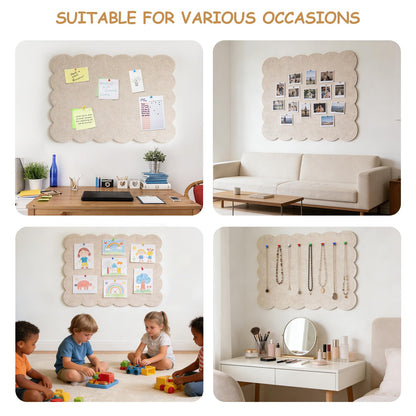Scalloped Felt Bulletin Board 24" x 18" Cork Board Alternative,Decorative Felt Pin Board Foldable Cork Boards for Walls Self-Adhesive Cork Board for Home Office Classroom Pin Board (Oatmeal) 2pack