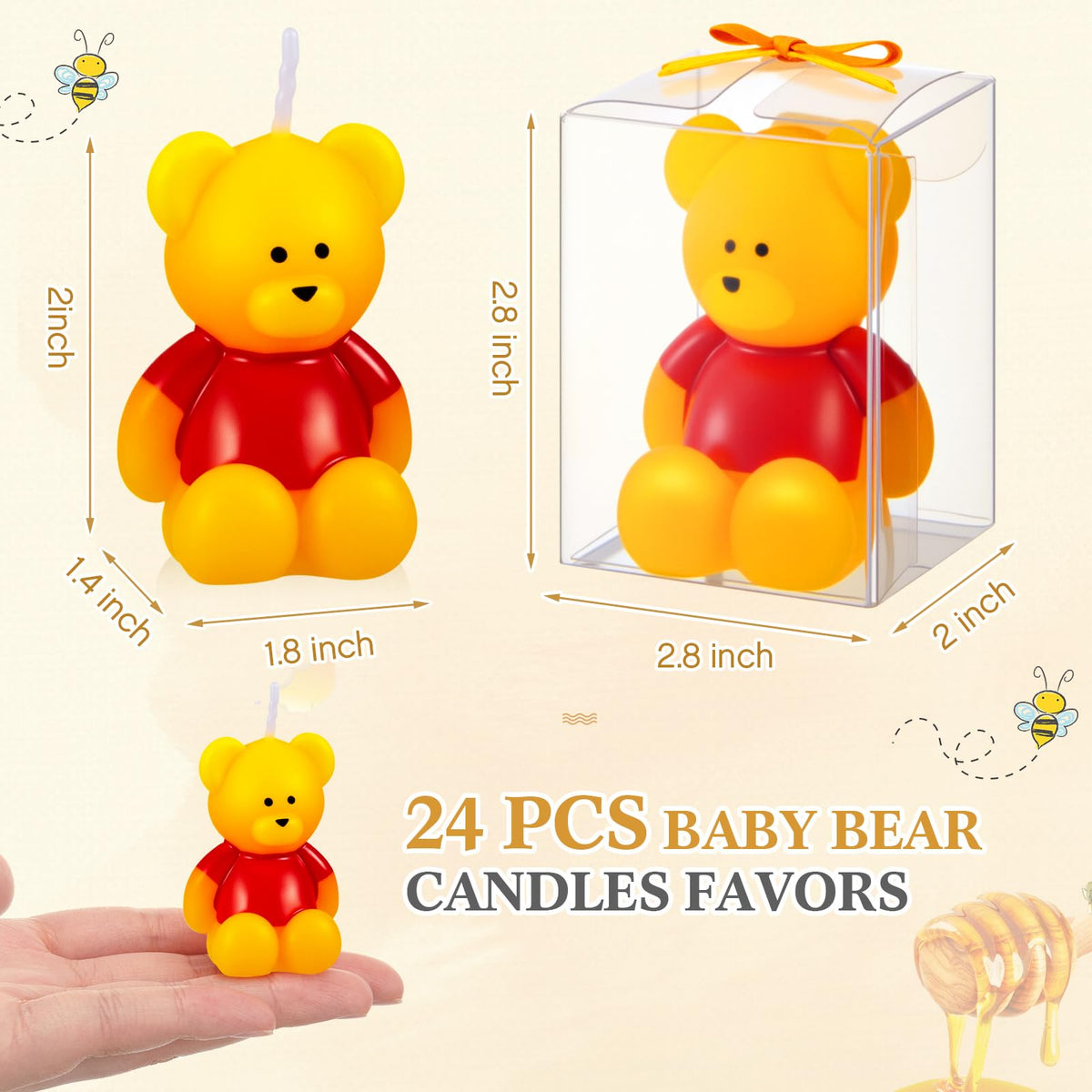 Dansib 24 Pcs Bear Baby Shower Candle Favors for Guest Bear Party Favors Baby Shower Candles Bulk for Gifts Party Decorations (Yellow)