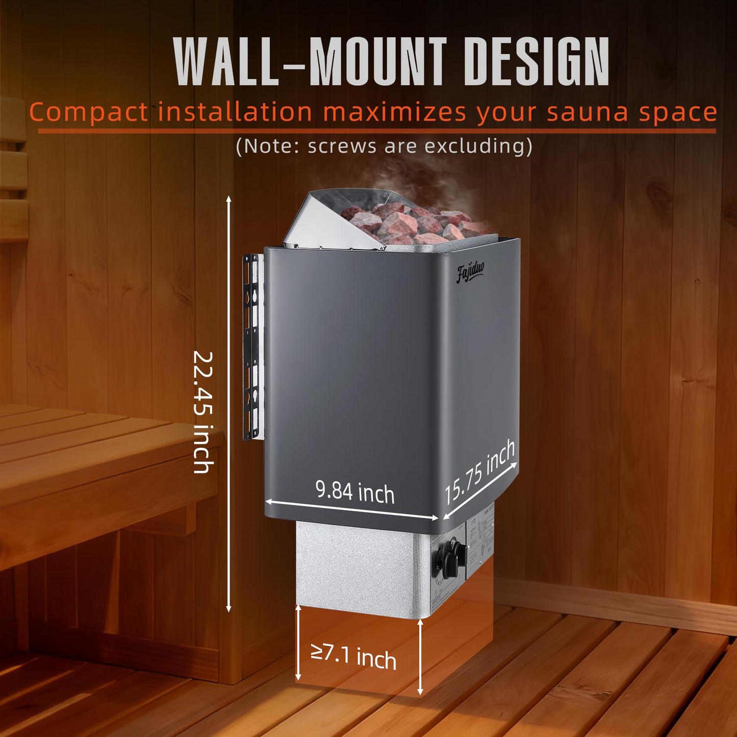 Fajiduo Sauna Heater, 3KW 110V Electric Sauna Stove with Bracket, Adjustable Temp & 3H Timer Dry Sauna Heater for 71-141Cu.ft Saunas Rooms, Home Sauna, Commercial